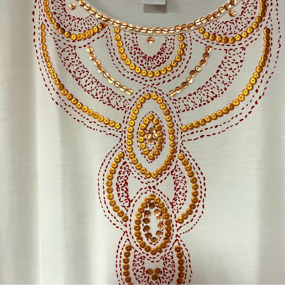 NWT Ruby Rd White With  Bronze Sequin Front Short Sleeve Tee Sz L - Picture 6 of 6